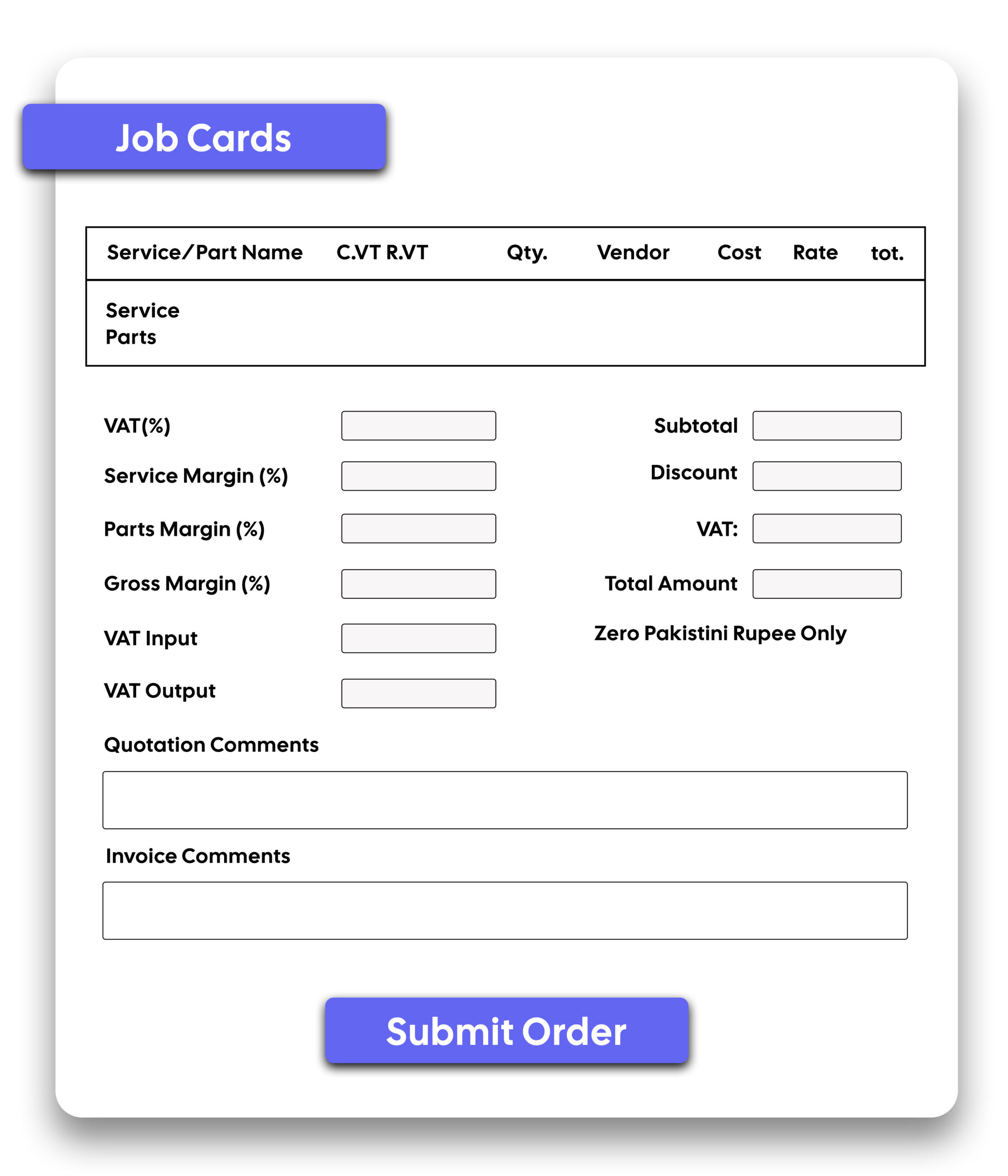 job cards